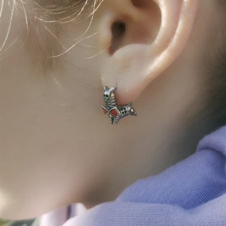 Серьги из серебра с зеленой эмалью «Котики»