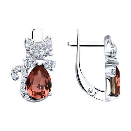 Серьги из серебра с кристаллами и фианитами Кошка