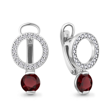 Серьги из серебра с гранатами и фианитами