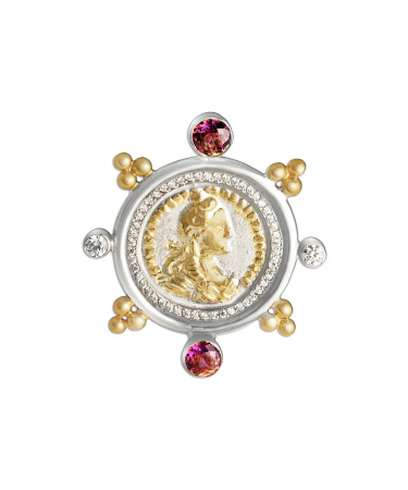 Кольцо из серебра с фианитами «Монета»