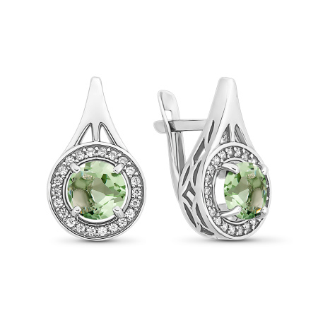 Серьги из серебра с празиолитом и фианитами