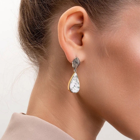 Серьги из серебра с камнем яшма