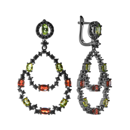 Серьги из серебра с гранатами, перидотами и шпинелью