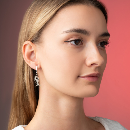 Серебряные серьги «Фиша» скелет рыба