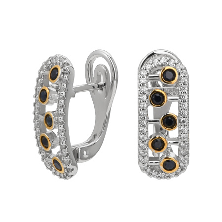 Серьги из серебра с сапфиром и кубическим цирконом