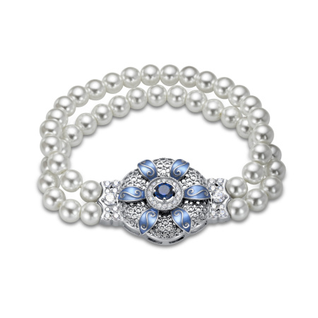 Серебряный браслет с жемчугом и фианитами «Цветы»