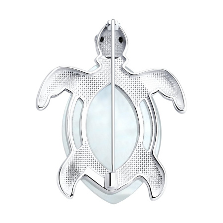 Брошь из серебра с перламутром и фианитами «Черепаха»