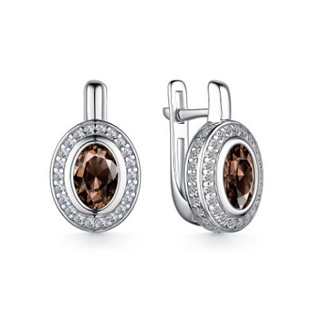 Серебряные серьги с раухтопазом и фианитами