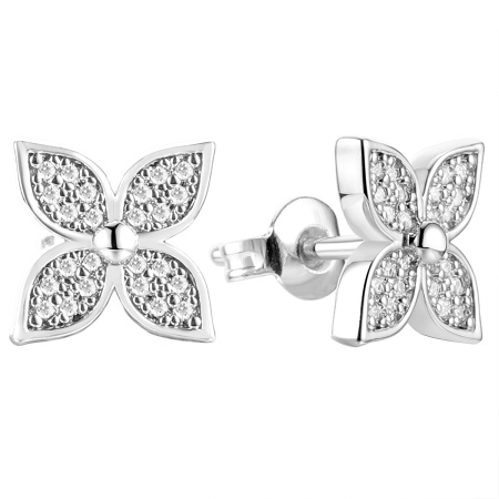 Серьги-пусеты из серебра с фианитами «Лепестки»