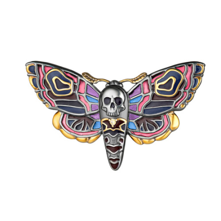Серебряная брошь с эмалью и фианитами «Мотылек» бражник череп