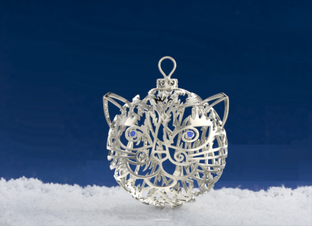 Серебряная елочная игрушка «Кот»