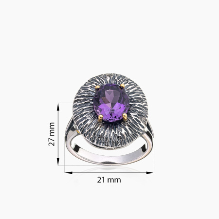 Серебряное кольцо «Пурпурный Салют» с аметистом