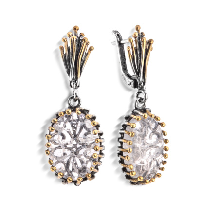 Серьги из серебра с кварцем и позолотой