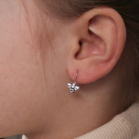 Детские серьги из серебра с фианитом и эмалью «Пчела»