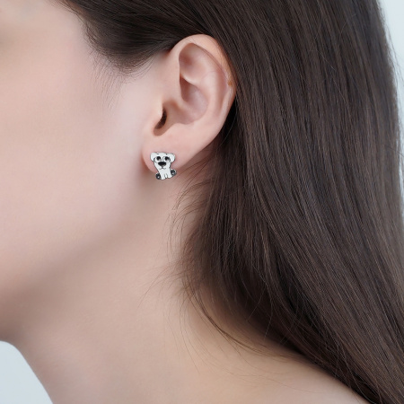 Пуссеты из серебра с эмалью «Собачка»