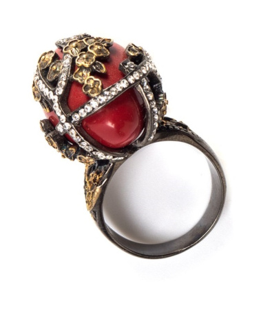 Серебряное кольцо с эмалью и фианитами