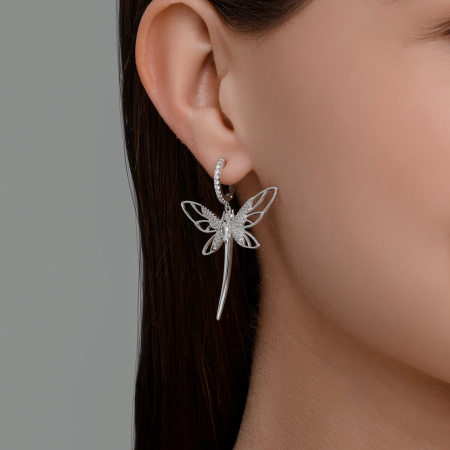 Серебряные серьги с фианитами «Стрекоза»
