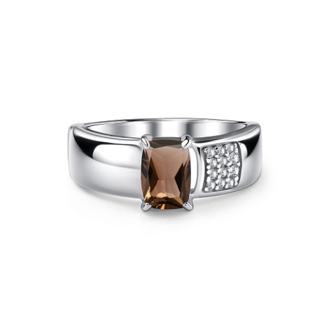 Кольцо из серебра с раухтопазом и фианитами