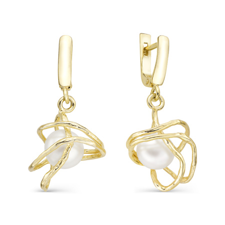 Серебряные серьги с жемчугом и позолотой