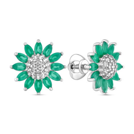 Серьги из серебра с агатом и фианитами «Хризантема»