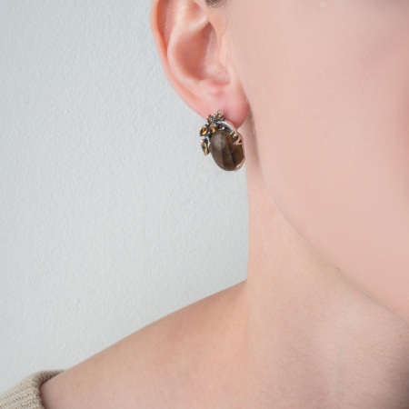 Серебряные серьги с лабрадором, цитрином, аметистом «Флирт»