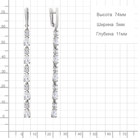 Длинные серьги из серебра с фианитами