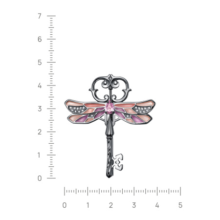 Серебряная брошь с эмалью и фианитами «Стрекоза» ключ