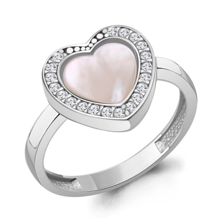 Серебряное кольцо с перламутром и фианитами «Сердце»