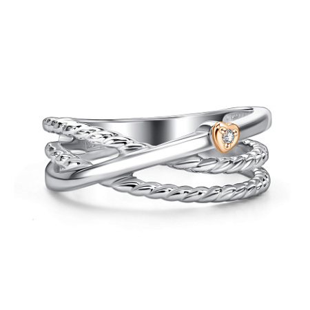 Кольцо из серебра с бриллиантом и позолотой «Сердце»