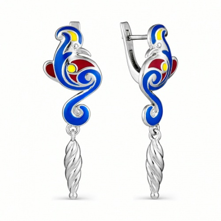 Серьги из серебра с эмалью «Былинные птицы»