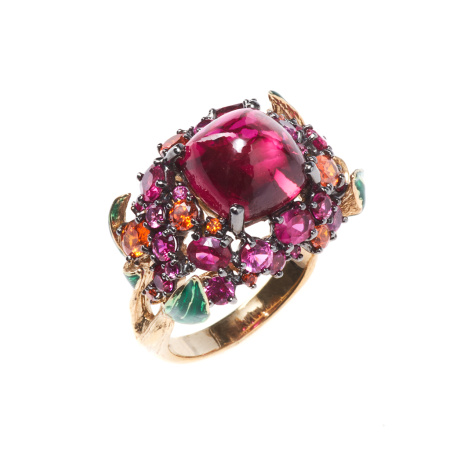 Кольцо из серебра с эмалью и фианитами