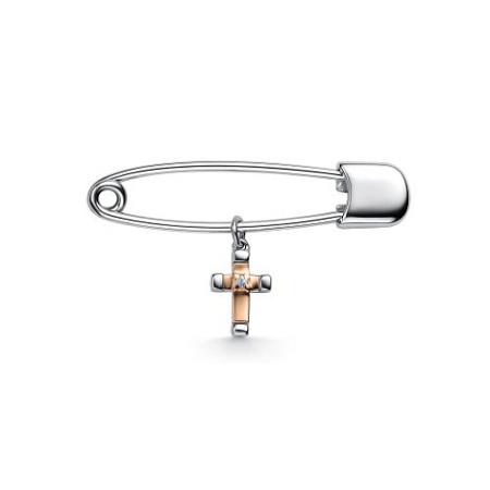 Серебряная брошь с бриллиантом «Крестик»