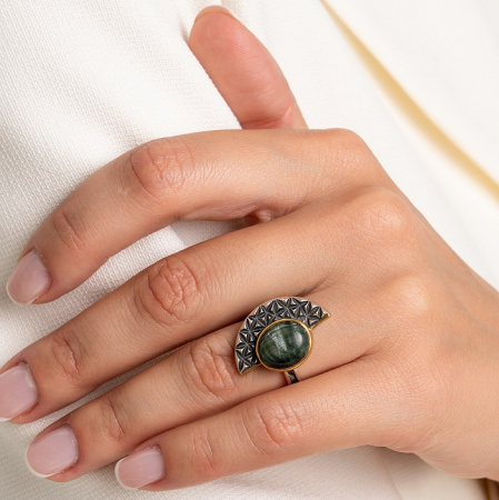 Серебряное кольцо «Серафинитовый Веер»