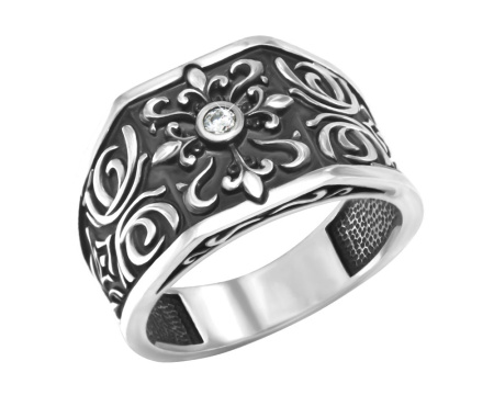 Серебряная печатка с фианитом и чернением