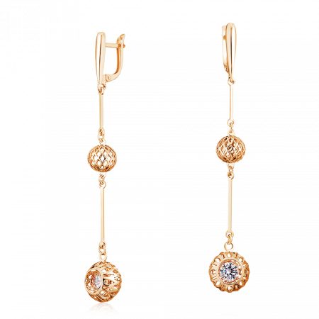 Серьги серебряные в позолоте с фианитами