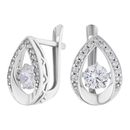 Серьги серебряные с танцующими фианитами