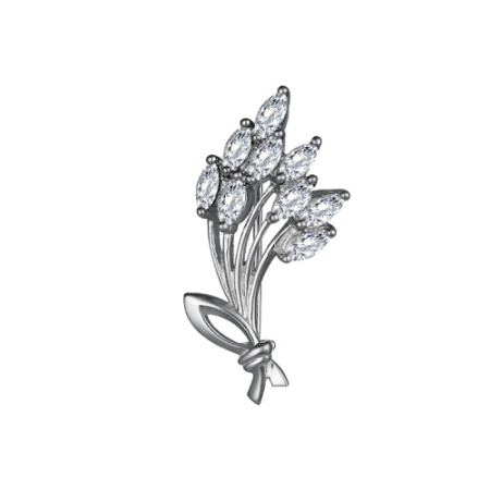 Серебряная брошь с фианитами «Букет»