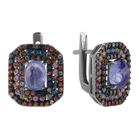 Серьги из серебра с сапфиром и танзанитом