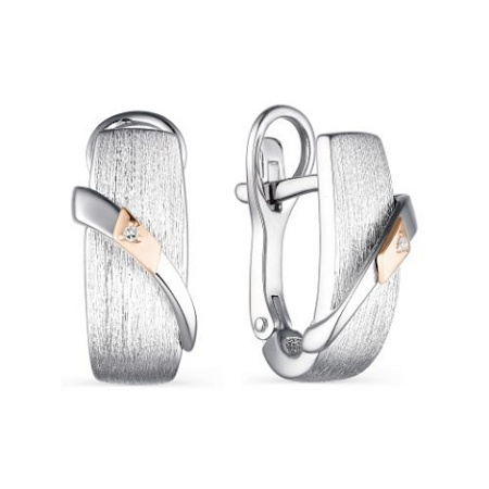 Серьги серебряные с бриллиантом и позолотой «Диагональ»