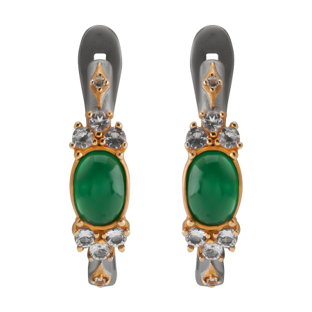 Серьги из серебра с агатом и топазами в позолоте