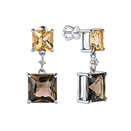 Серьги из серебра цитрином и раухтопазом