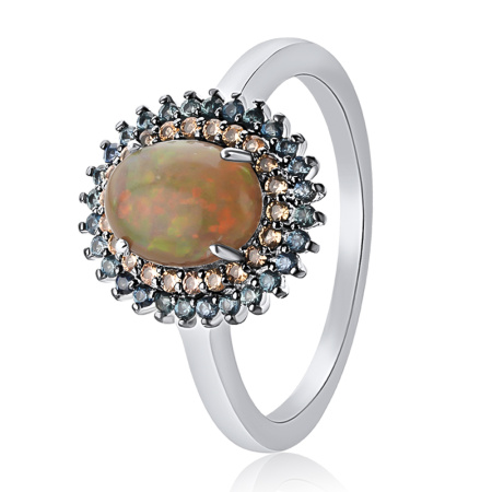 Кольцо из серебра с опалом и сапфиром
