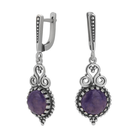 Серебряные серьги «Неваляшка» с чароитом