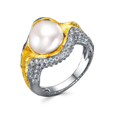 Кольцо из серебра с жемчугом в позолоте