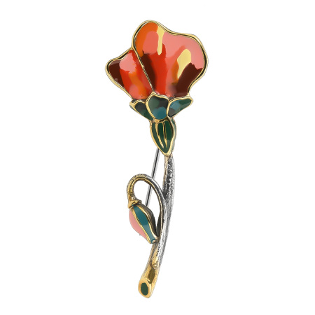 Брошь из серебра с эмалью «Роза»