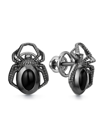 Серьги из серебра с агатом «Паук»