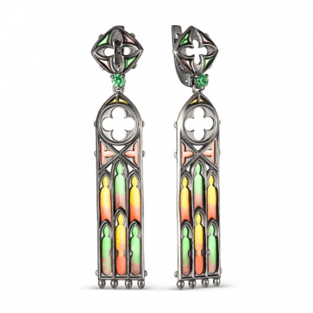 Серьги из серебра с эмалью и фианитом