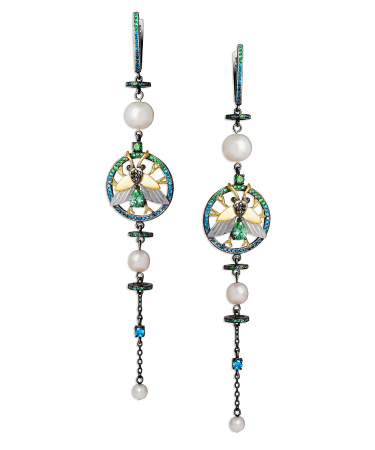 Серьги из серебра «Мотылек» с жемчугом и фианитами