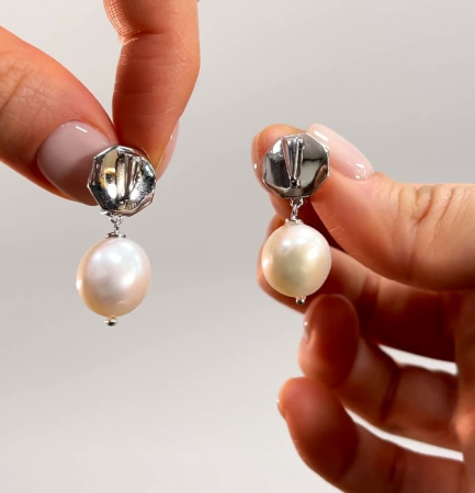 Серебряные серьги «Элемент» с жемчугом