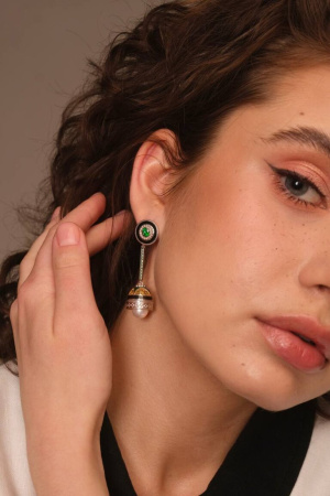 Серьги из серебра с жемчугом и фианитами